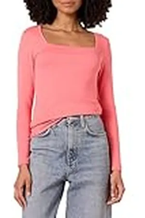 Amazon Camiseta Entallada de Manga Larga y Escote Cuadrado Mujer, , XS