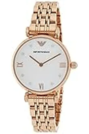 Emporio Armani Reloj de señora, movimiento de dos manecillas, caja de acero inoxidable de 32 mm de color oro rosa con correa de acero inoxidable, AR11267