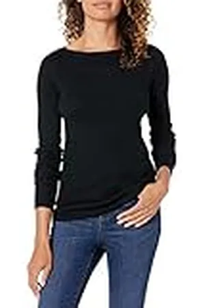 Amazon Jersey Ligero de Canalé con Manga Larga y Escote Barco Mujer, , L