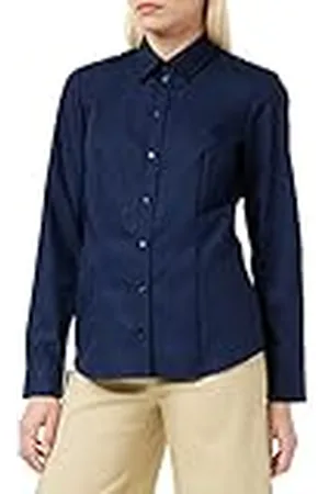 Seidensticker Damen Bügelfreie, Taillierte Hemdbluse-Regular Fit-Hemdbluse-Langarm-100% Baumwolle Blusas, Azul Oscuro, 48 para Mujer