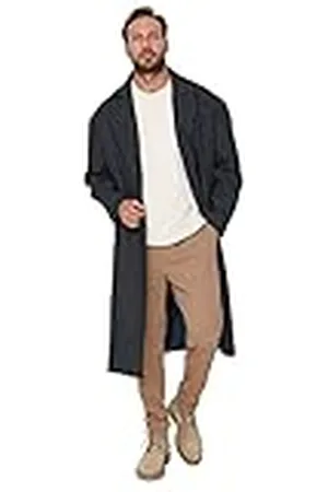 Trendyol Abrigo Oversize a Rayas con Cuello de Solapa, , S para Hombre
