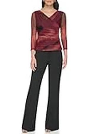 DKNY Camiseta de Malla Estampada de Manga Larga Blouse, , XL para Mujer