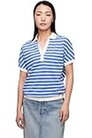 Tommy Hilfiger Mujer Polo de Manga Corta Regular Fit, Multicolor (Breton Ecru/Blue Spell), XS