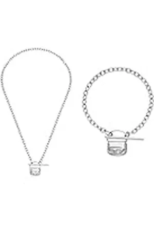 Diesel Hombre Collar y Pulsera de Acero Inoxidable Plateado, Set