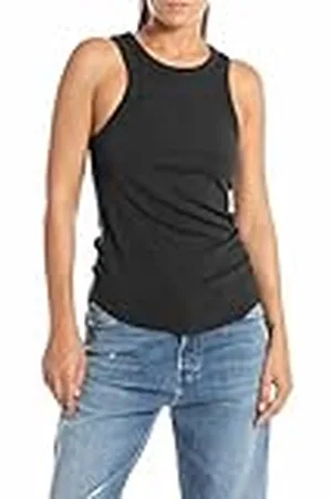 Replay Camiseta de tirantes de corte alto para mujer, negro (Blackboard 099), L