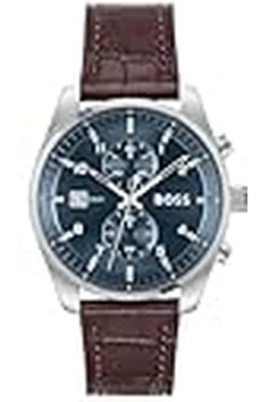 HUGO BOSS Reloj Cronógrafo de Cuarzo para Hombre Colección SKYTRAVELLER con Correa de Cuero Marrón Oscuro - 1514194