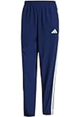 adidas Mujer Train Essentials 3-Stripes Woven Pants, Dark Blue/White, S Tall
