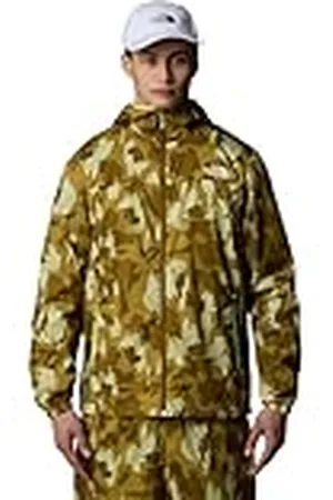 The North Face Chaqueta softshell con capucha para hombre, estampado de viento, verde ámbar, talla M