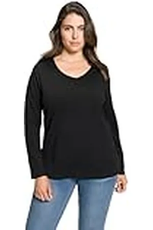 Ulla Popken Camiseta Básica, Cuello En V, Ajustada, Manga Larga, Camiseta para Mujer, , 54-56