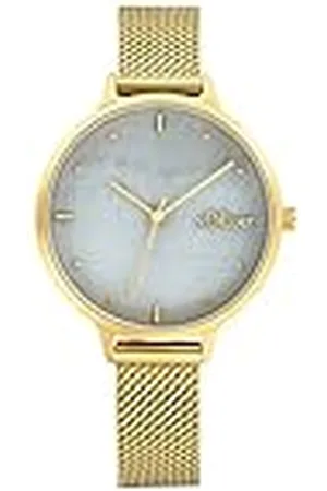 QS by s.Oliver Reloj de pulsera señoras reloj de cuarzo analógico, con brazalete de acero inoxidable, oro, 3 bar resistente al agua, viene en caja de regalo
