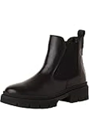 Tamaris Botines Chelsea de Piel para Mujer, Tacón Cuadrado, Cómodos, Negro, 38 EU