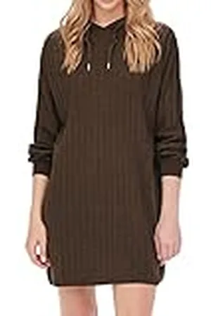 ONLY ONLCAREY L/S Long Hood Dress KNT Noos Vestido, Chestnut/Detail:W. Melange, M De Las Mujeres