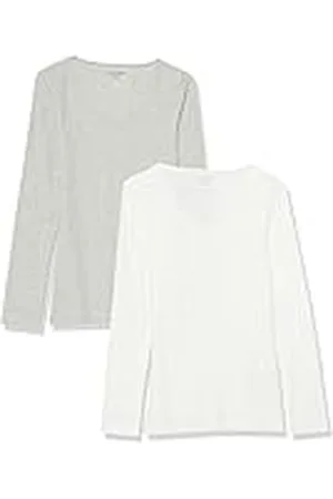 Amazon Top Interior en Punto Acanalado con Cuello de Pico, Manga Larga y Corte Entallado (Disponible en Tallas Grandes) Mujer, Pack de 2, , XL