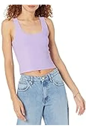 THE DROP Camiseta para Mujer, Femi Corta Acanalada sin Mangas con Cuello Redondo, , S