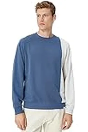 Koton Crew Neck Multicolor Tag Printed Long Sleeve Sudadera, índigo (in3), S para Hombre