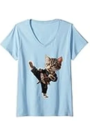 Animale Mujer Gato divertido marcial Camiseta Cuello V