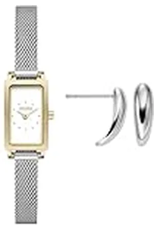 Skagen Reloj de Mujer Hagen Micro en Acero Inoxidable de Tono Plateado y Pendientes Anja Pebbles, Set