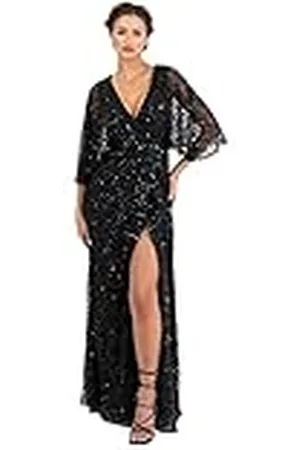 Maya Deluxe Womens Maxi Ladies Sequin Embellished Wrap A-Line Dress for Wedding Guest Bridesmaid Evening Prom Ball Occasion Vestido, , 44 para Mujer