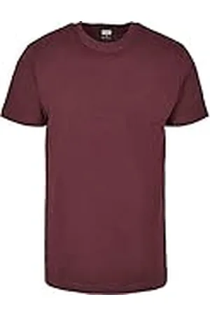 Urban classics Camiseta básica de manga corta, cuello redondo normal, de algodón grueso, largo normal, ajuste holgado, de hombre, moderna, color rojo vino,talla S