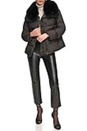 DKNY Button Down Coat with Faux Fur Collar Buffer, , M De Las Mujeres