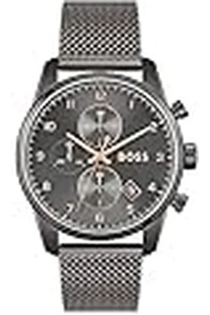HUGO BOSS Reloj Cronógrafo de Cuarzo para Hombre de 44 mm Colección SKYMASTER con Esfera , Pulsera de Acero Inoxidable con Malla, Función de Fecha, Resistencia al Agua 5ATM - 1513837