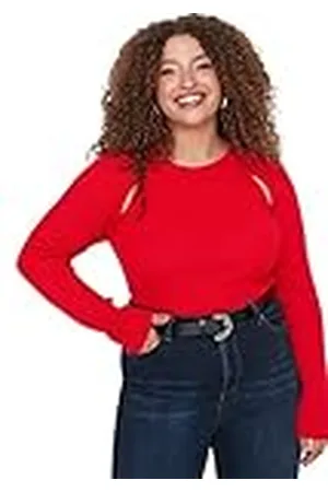 Trendyol Cuello Redondo Liso Regular Talla Grande suéter Sudadera, , 4 X-Large para Mujer