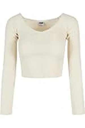Urban classics Camiseta de Manga Larga con Cuello en V para Mujer, Arena Blanca, XL