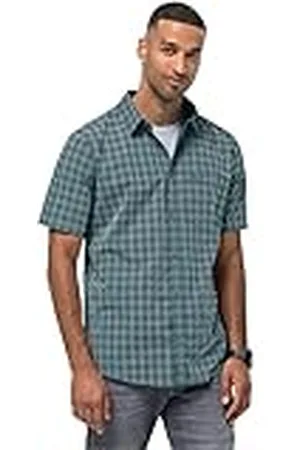 Jack Wolfskin Camisa Hot Springs M, Verde Azulado Gris Checks, S para Hombre