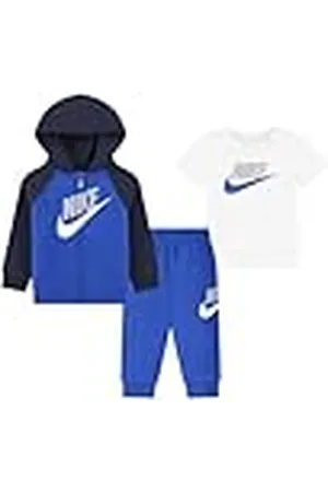 Nike Juego compuesto de sudadera con camiseta y pantalón con capucha y cremallera – Camiseta media manga – Pantalón con giro elástico – Pantalón con dobladillo acanalado – Pantalón regular fit azul