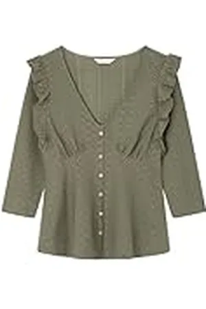 Springfield SPRINGFILED Blusa Botones Volantes, Camiseta Mujer, kaki, S