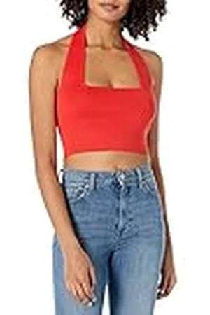 THE DROP Greta Top Entallado tipo Bustier con Cuello Cuadrado tipo Halter para Mujer, , L