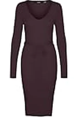 VERO MODA Vmsaba Rib LS V-Neck Belt Dress Ga Noos Vestido de Punto, Winetasting, L para Mujer