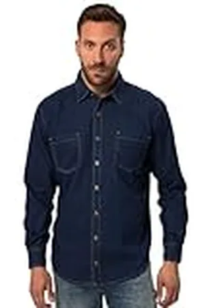 JP 1880 Camisa Vaquera, Manga Larga, Cuello Kent, Corte Moderno, hasta la Talla 8 XL 5XL 822885903-5XL
