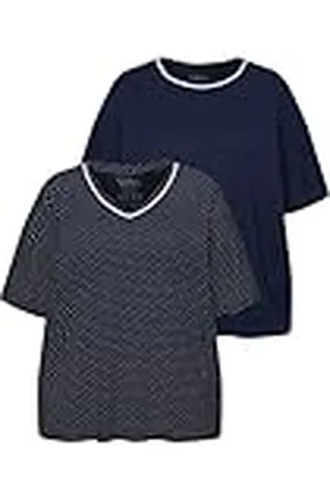 Ulla Popken Pyjama-Shirts, 2er-Pack, Punkte/Uni, Halbarm Camiseta de Pijama, , 60 ES/62 ES Mujeres