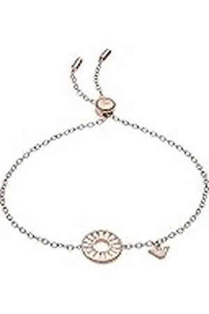 Emporio Armani Pulsera para Mujer, Longitud Interior: 160mm + 20mm, Tamaño Colgante Redondo: 13X13X2mm Oro Rosa Pulsera de Plata de Ley, EG3458221