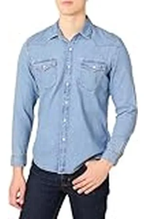 Amazon Camisa de Denim de Manga Larga y Ajuste Entallado Hombre, , S