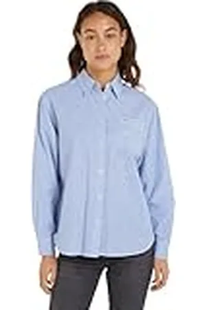 Tommy Hilfiger Blusa Mujer Stripe Linen Shirt Camisa, Blau (Azul), XL