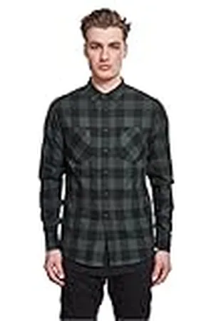 Urban classics Camisa de cuadros de manga larga clásica, con 2 bolsillos en el pecho, cierre abotonado, ajuste holgado, dobladillo redondeado, distintos colores, tallas S - 5XL
