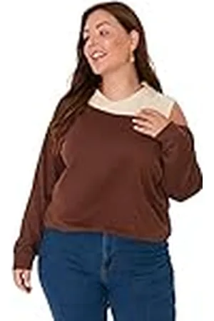 Trendyol Sudadera Lisa de Cuello Redondo de Talla Grande, , 3XL para Mujer