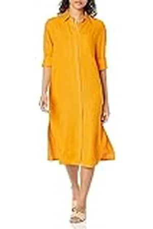 THE DROP Vestido Camisero Midi Fiona Para Mujer, En Lino, Corte Holgado, , S