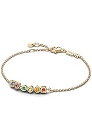 PANDORA Marvel Pulsera chapada en oro de 14 quilates con cristal rojo, naranja, amarillo, verde, morado y azul, 16
