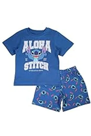 Disney LILO & STITCH, Conjunto de 2 piezas, Camiseta + Pantalones cortos, Niños, (2 a 8 años), Unisex, Niño, Niña, Suave, Lindo, Cálido, Camiseta, Pantalones, Modelo DIS LIS 5204C234 S1-3A, BLEU