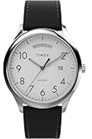 Timex Easy Reader - Reloj para Hombre de 40 mm, Pulsera en Piel Negra, Esfera Blanca, Caja en Tono Plateado TW2W68300