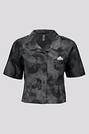 adidas Mujer Floral Graphic Crop Woven Polo Shirt, , S