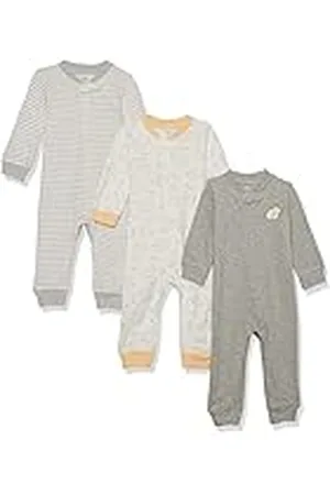 Amazon Pelele sin Pies de Algodón con Cremallera en La Parte Delantera Unisex Bebés, Pack de 3, , 0 Meses