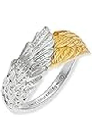 Engelsrufer Anillo para mujer con símbolo de alas de plata de ley bicolor en plata y oro, tamaño ajustable, sin níquel, Plata, Sin piedras preciosas