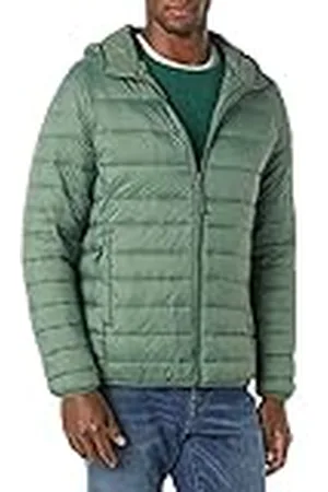 Amazon Chaqueta Acolchada con Capucha, Plegable, Ligera y Resistente a la Lluvia Hombre, , L
