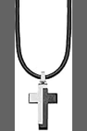 QS by s.Oliver Collar con colgante de acero inoxidable de cuero niños collar, 40+3 cm, plata, cruz, Viene en caja de regalo de joyería