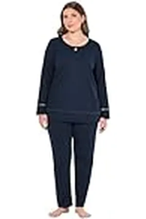 Ulla Popken Pyjama, Hohlsaum, Wellenkanten, Rundhals, Langarm Juego de Pijama, , 50-52 Mujeres