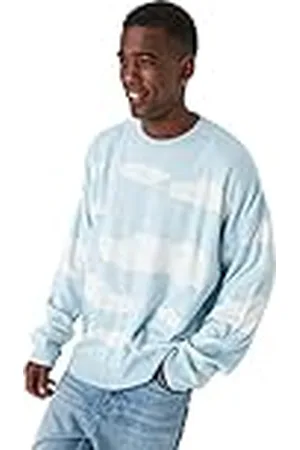 Trendyol Suéter Regular con Estampado de Paisaje de Cuello Redondo Sudadera, Azul, M para Hombre